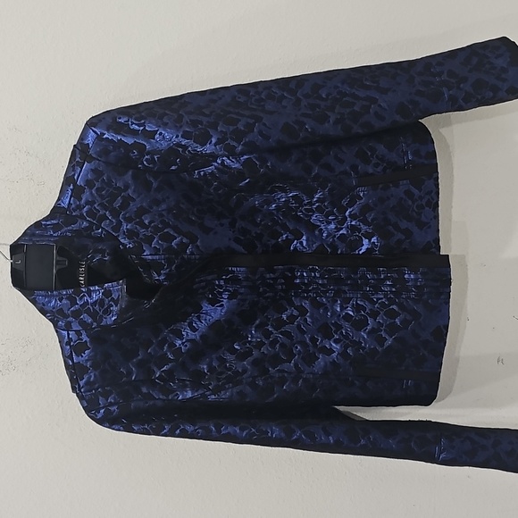 Carlisle Royal Blue Black Jaquard Floral Evening Jacket Mock Neck Size M - Picture 3 of 16